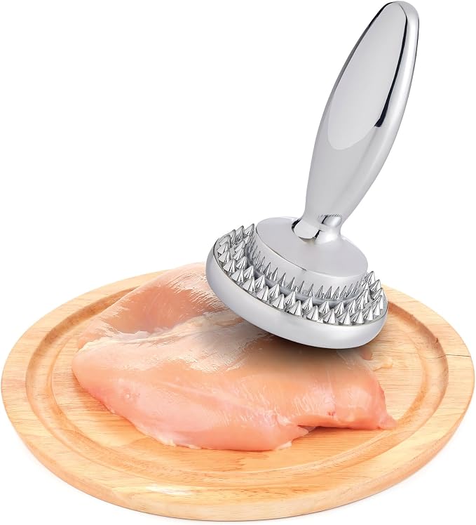 HIC Kitchen Dual Sided Meat Tenderizer Marinating Prep Tool, Chrome-Plated Zinc, 835 Grams, For Flattening Cutlets And Tenderizing Meat