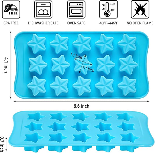 6 Pcs Flower Silicone Chocolate Molds Set, 15-Cavity Rose Heart Star Candy Mold Different Shapes Silicone Molds for Chocolate, Candy, Ice Cube, Butter, Jello