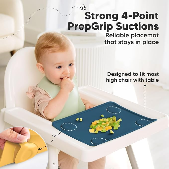 KeaBabies 2pk Silicone Placemats for Toddlers, Kids, 12x9 (Valiant) | Non Slip Suction Silicone Placemat for Restaurants, Dining Table,Travel, Easy to Clean, Food Grade/BPA-Free, Small Table Mat