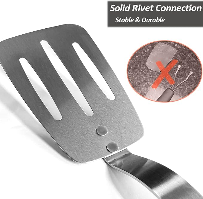 Stainless Steel Flexible Spatula, Thin Metal Turners, 2Pack(S+XL) Slotted | Kitchen Spatula Truner for Cast Iron Skillet,Thin Blade & Heat Resistant Silicone Handle, Great for Egg, Cookie, Meat, Crep