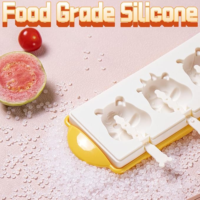 Popsicle Molds Ice Pop Molds Silicone 3 Cavities Ice Cream Mold animals & fruit Cake Pop Mold DIY Popsicle Ice Pop Molds Flexible Silicone Popsicle Makers… (tiger)