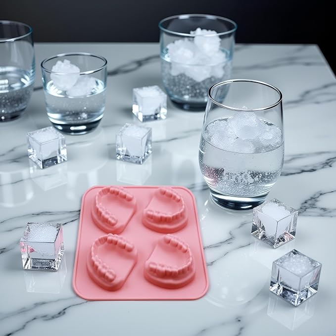 4 Hole Denture Teeth Shaped Ice Cube Mold Silicone Ice Tray DIY Ice Cream Funny Gag Gift For Dentist Seniors Ice Tray Molds