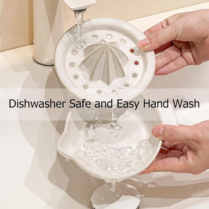 Ceramic Citrus Lemon Orange Juicer Manual Squeezer, Hand Juicer Reamer | Rotation Press with Strainer Lid, Spout, Handle, Dishwasher Safe, Easy to Clean