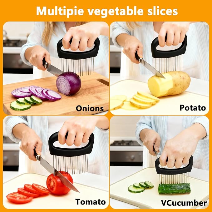 Onion Holder for Slicing Meat Tenderizer Extra Large Onion Slicer Holder Cutter Vegetable for Potato, Tomato, Lemon, Kitchen Food Slicer Guide with 16 Long Needles