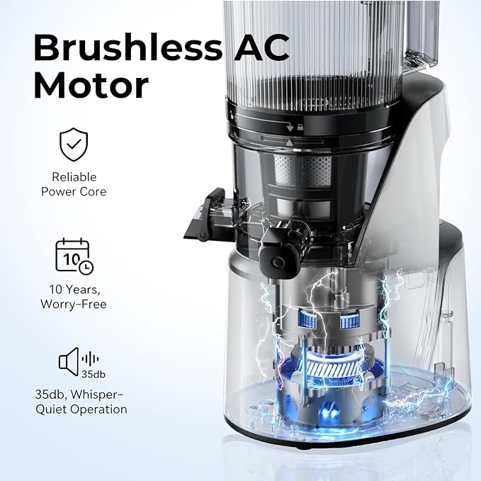 EanOruus Juicer Machines, 3-in-1 Cold Press Juicer, Bright White | Makes Juice, Nut Milk & Sorbet, 6.5" Extra Large Chute, 100oz Large Capacity, AC Motor