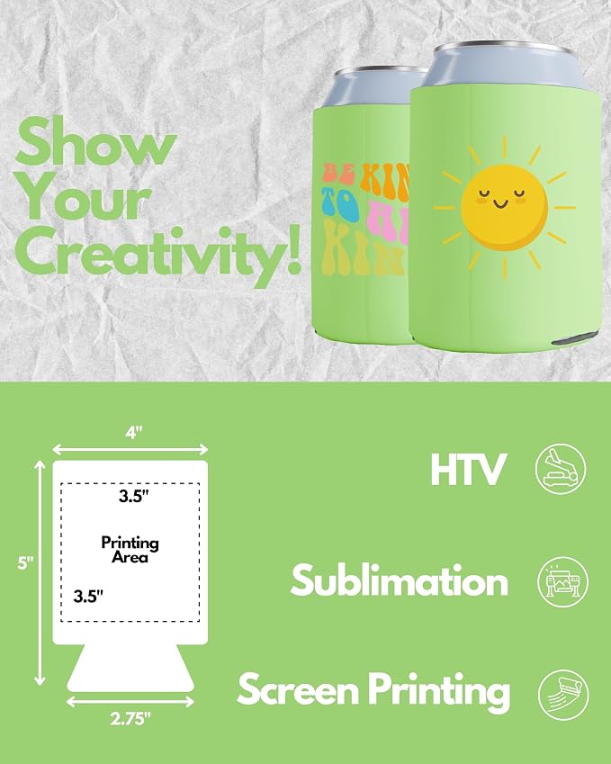 PartyPrints 100 Pack Lime Green Blank Can Cooler Sleeves, Customizable Bulk Insulated Foam for Beer, Collapsible Plain Drink Holder, Cold Soda Insulator, 12oz Regular, 16oz Tall Cans
