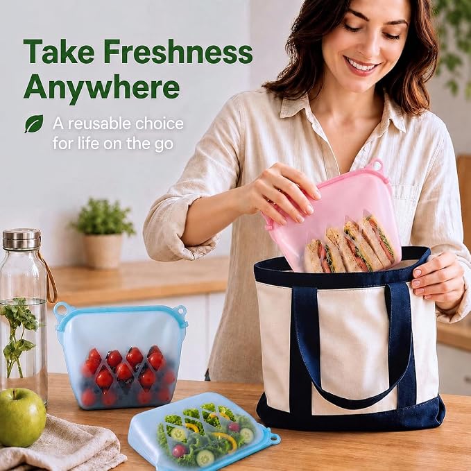 Yosmer Reusable Silicone Food Storage Bag, 50oz/1500ml Food-Grade Silicone Stand-Up Bag with Magnetic Self-Sealing Opening, Clear Windows, Freezer & Dishwasher Safe, Aqua, 1 Pack