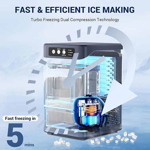 Ice Makers Countertop, 44Lbs/24H Nugget Ice Maker with 0.8 Gallon Water Tank, Ice Ready in 5min, Self-Cleaning Countertop Ice Makers, Soft Chewable Pellet Ice Machine for Home, Kitchen, RV, Camping