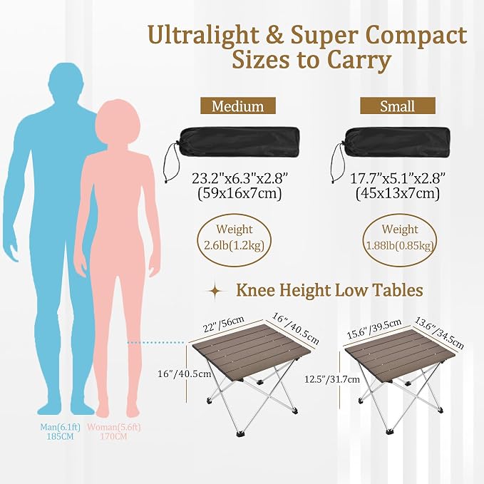 Grope Portable Camping Table,Aluminum Folding Beach Table (Coffee-S) | Portable & Easy to Carry, With Carry Bag for Camping, Prefect for Outdoor, Picnic, BBQ, Cooking, Festival, Beach, Home Use