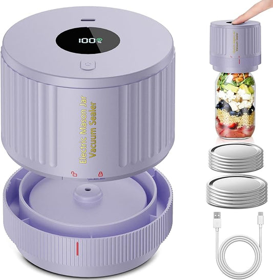LOVE MOMENT Electric Mason Jar Vacuum Sealer Kit for Wide Mouth and Regular Mouth Mason Jar - Purple