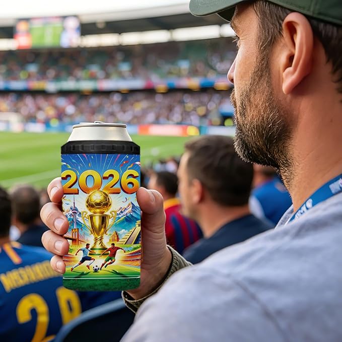 Funny Can Cooler 2026 Soccer Football Merchandise, 4-IN-1 Can Cooler Tumbler Gifts for Soccer Fans, 16 Oz Stainless Steel Insulated Beer Can Holder