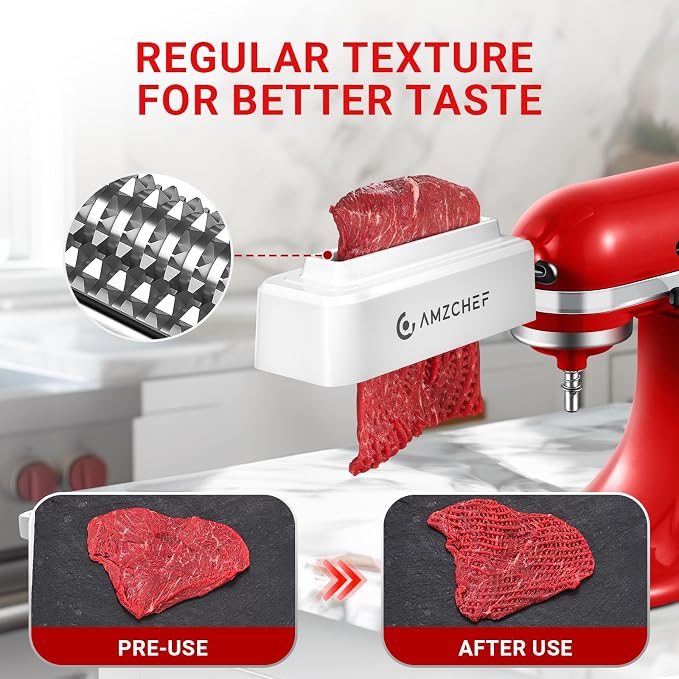 Meat Tenderizer Attachment for Kitchen Aid Stand Mixers, Stainless Steel Meat Tenderizer Tool with Upgraded 6.5 inch Length, Dishwasher Safe, Ideal for Beef, Pork, Lamb and Venison, White