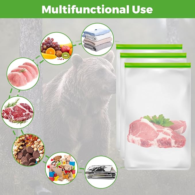 Lerine 3 Pack Bear Bags for Food Backpacking, Odor Proof Bags, 12x20 Inch | Reusable Double Track Zip Bags, Keep Food Fresh, Food-Grade, BPA-Free, for Camping, Hiking, Travel & Home Organization