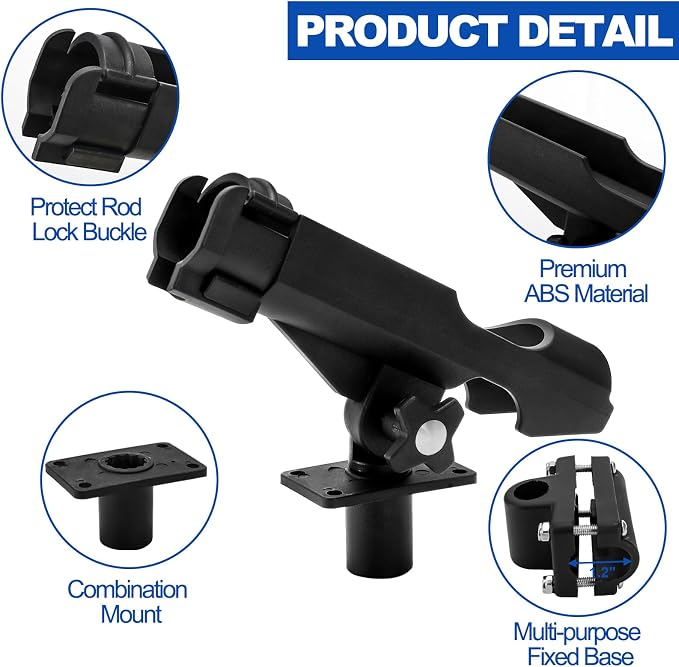 Bekith 2 Pack Fishing Rod Holder with Combo Mount, Adjustable Fishing Boat Rod Holder, Black Finish