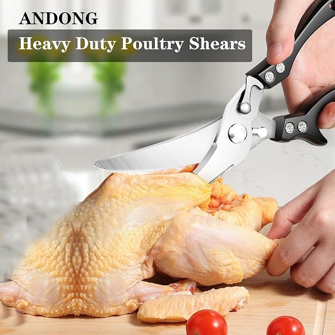 ANDONG Heavy Duty Kitchen Scissors, Professional Poultry Shears, Cooking Utensils, Black