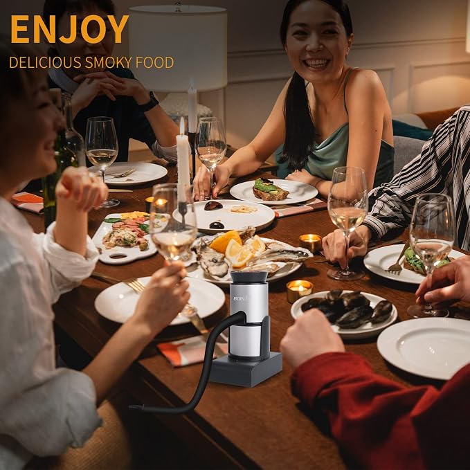 BORUiT SK305 Smoking Gun, Portable Handheld Smoke Infuser,Cocktail Smoker, Food Smoker Kit for Any Meat Cocktail Cheese BBQ Steak Beef, Sausage, Vegetable Salad,Drinks,Smoking Accessories (Silver)