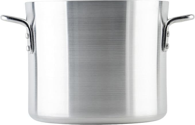 Winco 10 qt Aluminum Heavy-Duty Stock Pot | Thick walls, Riveted handles, Wide base, Great for Stocks, Soups, Pasta and Batch Cooking