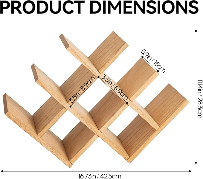 KIRIGEN Wooden Wine Rack, 8-Bottle 3-Tier Countertop Wine Holder, Natural | 16.73 x 5.91 x 11.14 In, Holds 8 Standard Wine Bottles for Cabinets, Pantry Shelves, and Kitchen Counter, Assembly Required