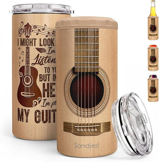 Guitar Can Cooler 12oz - Travel Mug Cup - Stainless Steel Insulated for Men Women - Tumbler Cans Koozie, Beach Gift for Summer Vacation, Christmas, Birthday