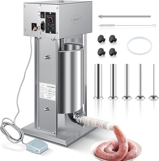 Electric Sausage Stuffer Maker, Vertical Electric Stuffer 11 Adjustable Speed Stainless Steel Commercial Sausage Filler Meat Stuffers with 5 Stuffing Tubes, Home & Commercial (26Lb/12L)