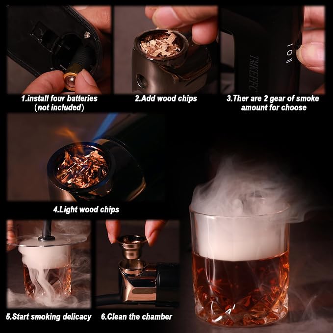 Smoking Gun Cocktail Smoker Kit with Wood Chips & Cup Cover | Handheld smoking gun with cup cover, wood chips and DIY accessories for cocktails, food, cheese and more