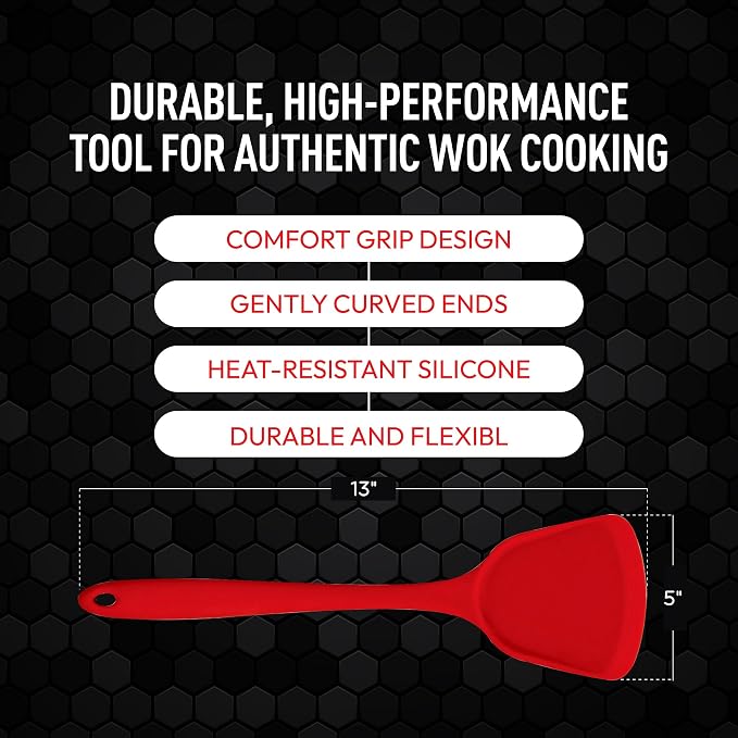 Helen's Asian Kitchen Silicone Wok Turner and Stir Fry Spatula, 13-Inches, Red
