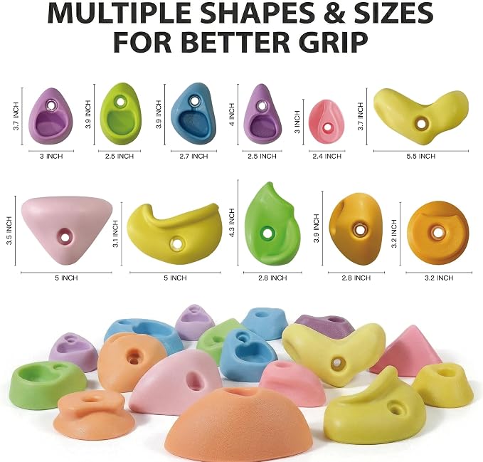 Rock Climbing Holds for Kids, 20 PCS Rock Wall Holds with Hardware, Indoor Outdoor Climbing Grips for Backyard Playset & Home Wall, Easy Install, Pastel Colors
