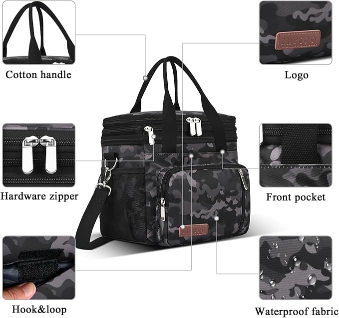 MIYCOO Lunch Bag for Men & Women, Expandable Double Deck Lunch Box, 15L | Leakproof & Waterproof, Portable, Large Soft Insulated Cooler bag for Adult, Work, Camping, Beach, Picnic, Travel