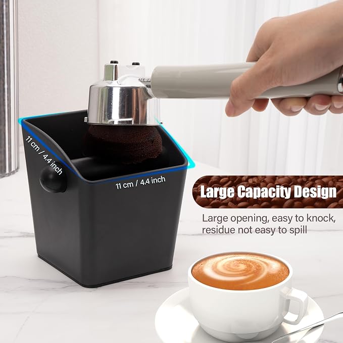 HOMEE Espresso Knock Box,Rectangular Coffee Knock Box with Large Capacity and Non-Slip Base, Grounds Container with Removable Bar,Espresso Accessories for Coffee Bar Kitchen Counter,Black