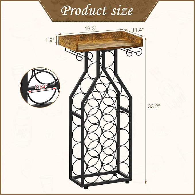 X-cosrack Wine Rack Freestanding Floor, Wine Storage Rack Mini Bar Table with Tabletop, Glass Holder Wine Bottle Display Stand Liquor Cabinet for Home Bar Kitchen Living Room