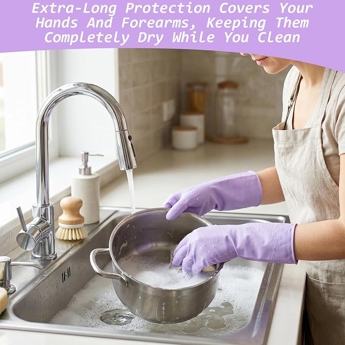 Gloves for Washing Dishes, Cleaning Rubber Gloves Medium Dish Glove for Women Dishwashing Glove Reusable for Washing Dishes, Kitchen, Purple