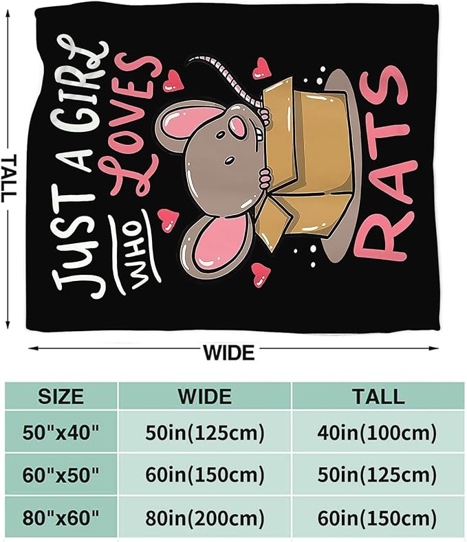 Just A Girl Who Loves Rats Blanket Soft Cozy Mouse Rat Plush Throw Blanket Warm Animal Flannel Fleece Stuff Decor Blanket Gifts for Lover Teens Kids Girls Boys Women Adults Bed Travel 60"x80"
