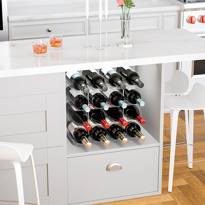 Yieach 3 Tier Stackable Wine Racks Countertop,Sturdy and Durable Wine Rack Free Standing Floor for Inside Cabinet,Clear Water Bottle Organizer and Wine Storage Racks Holder for Pantry,Table,Kitchen