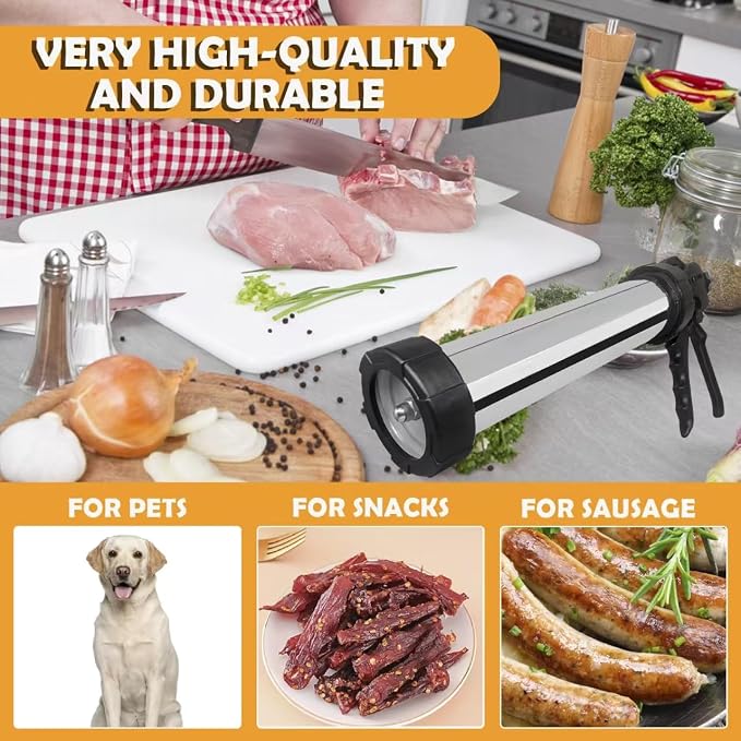 2 LB Stainless Steel Sausage Stuffer Kits,Beef Jerky Gun,Jerky Gun,Sausage Gun,Meat Gun for Ground Meat with 5 Nozzles,5 Cleaning Brushes and 1 Meat Pusher