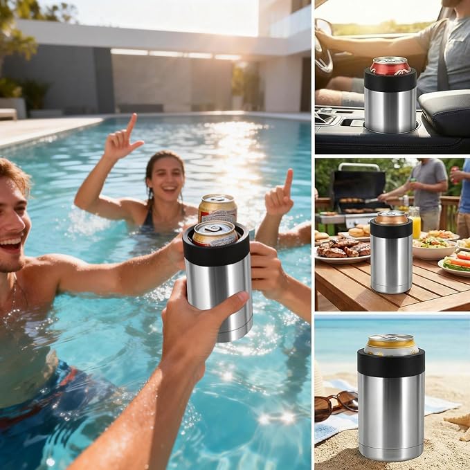 Can Cooler 12 OZ Beer Holder, Stainless Steel Beverage Can Insulator | Standard Size Cans Holder with Vacuum Insulated, Metal Koozie for Cans, Silvery