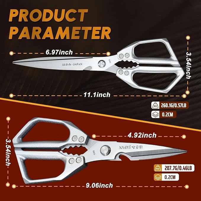Huusk Heavy Duty Kitchen Shears, 2 Pack Japanese Steel Kitchen Scissors | Multifunction Meat Scissors for Fish, Chicken Bones, Turkey, Ergonomic Comfortable Handles, Dishwasher Safe, Gifts for Women
