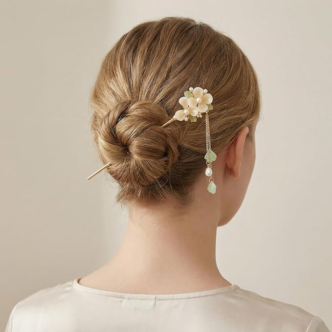 8 Pcs Flowers Metal Hair Sticks with Pendants Chinese Hanfu Asian Hair Chopsticks Hair Bun Updo Holders for Women Accessories Long Hair