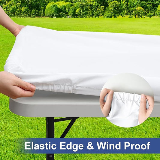 homing Square Table Cloth Cover, Waterproof Polyester Elastic Fitted Tablecloth, Washable Table Protector for Picnic, Camping, Outdoor (White, 34" x 34")