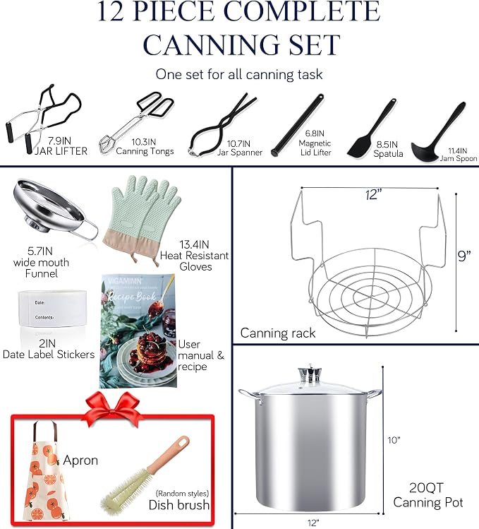 Canning Pot-Canning supplies starter kit, Canning Tool Kits Set for Beginners, Stainless Steel Water Bath Canner Kit with rack for canning