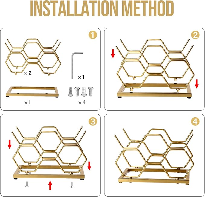 Countertop Wine Rack - 5 Bottle Freestanding Modern Gold Metal Small Wine Rack - Tabletop Wine Holder Stand for Cabinet, Pantry, Wine Bottle Storage…