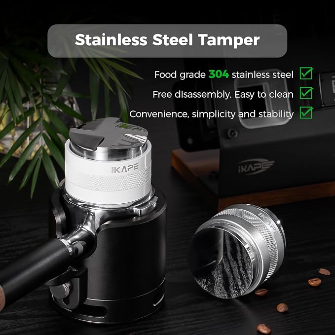 IKAPE Coffee Products, 51mm Coffee Distributor & Hand Tamper, Adjustable Depth Espresso Distributor Fits All 53mm Espresso Portafilter, Compatible with 51MM Breville Bottomless Portafilter (Silver)