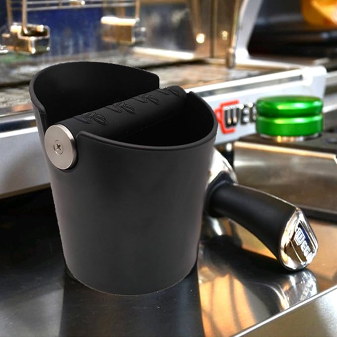 HOMEE 4.8 Inch Espresso Coffee Knock Box with Silicone Round Tamper Mat | Detachable Metal Knock Rod,Non-Slip Base,Easy to Clean,Barista Style Knock Box Suitable for Home Kitchen & Small Coffee Bar