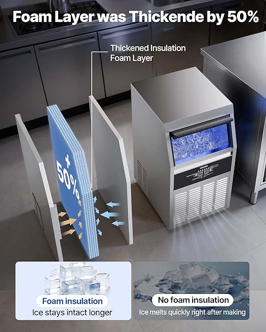 VEVOR Commercial Ice Maker Machine, 150 lbs/24h with 30 lbs Storage Capacity, Dual Water Inlet,Built-in/Freestanding/Under Counter, Stainless Steel Ice Maker with LED Display, for Home Bar Restaurant