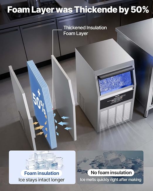 VEVOR Commercial Ice Maker Machine, 130 lbs/24h with 16-30 lbs Storage Capacity, Built-in/Freestanding/Under Counter, Stainless Steel Ice Maker with LED Display & Self-Cleaning, Home Bar Restaurant