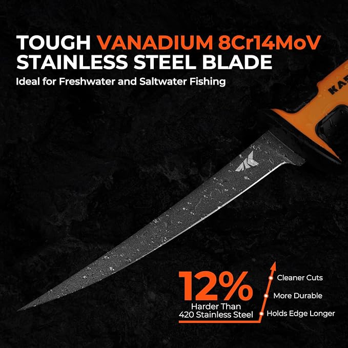 KastKing Ultimate Angler 7" Fillet Knife, Fishing Knife for Men | Vanadium Stainless Steel Blade, Non-Slip Handle, Corrosion-resistant, Sheath with Sharpener & Line Cutter