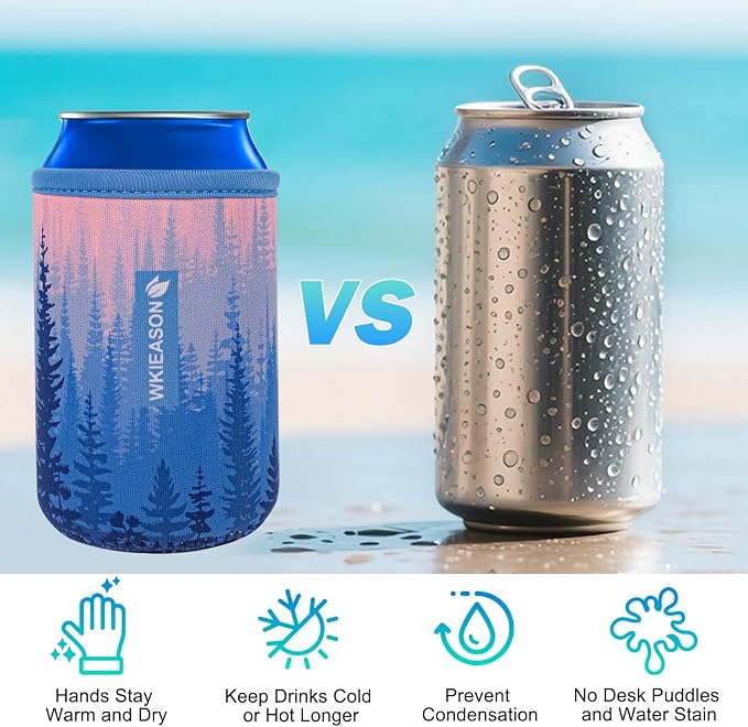 WKieason Neoprene Can Sleeves Insulators Beer Coozies 3 Size - 12OZ Standard Can Sleeve, 12OZ Slim Can Sleeve, 16OZ Standard Can Sleeve, 12OZ Standard Beer Can Coolers Coolier Sleeves(Forest Pink Set)