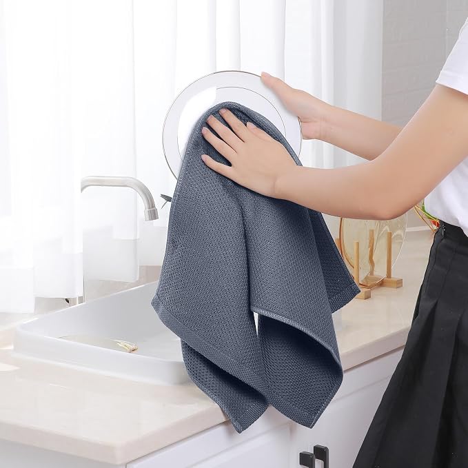 Homaxy 100% Cotton Waffle Weave Kitchen Towels, 3-Pack, Dark Grey | 13 x 28 Inches, Ultra Soft Absorbent Dish Towels, Quick Drying Cleaning Towels
