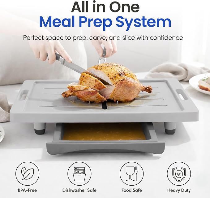 Karving King XL Cutting Board - Juice Groove, Drip Tray & Removable Board