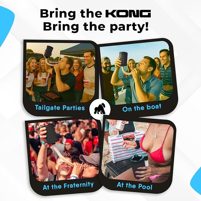 The Kong 2.0 - A Portable Can or Bottle Cooler/Cup With A Detachable, Expandable, Hose To Funnel Your Drink (Black)