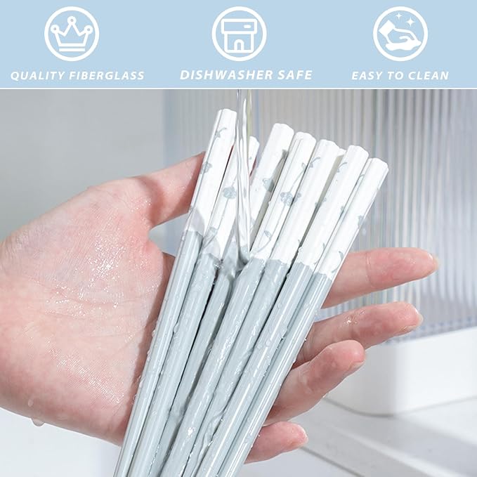 5 Pairs Fiberglass Chopsticks Dishwasher Safe, Slivek Reusable Chopsticks Non-slip and Lightweight, 24.3cm/9.57in Japanese Chinese Korean Chop Stick, Blue